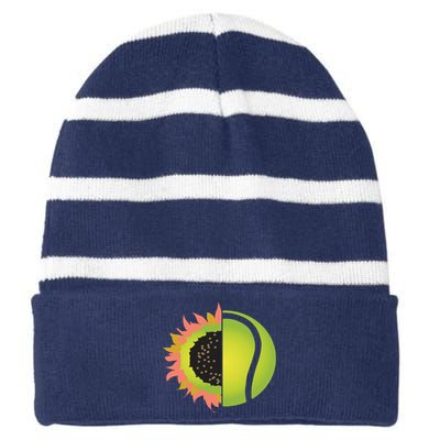 Tennis Flower Striped Beanie with Solid Band