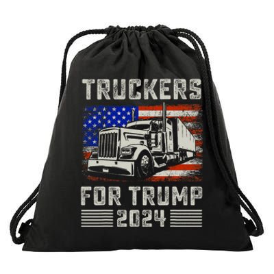 Truckers For Trump American Flag Trump 2024 Vintage Drawstring Bag