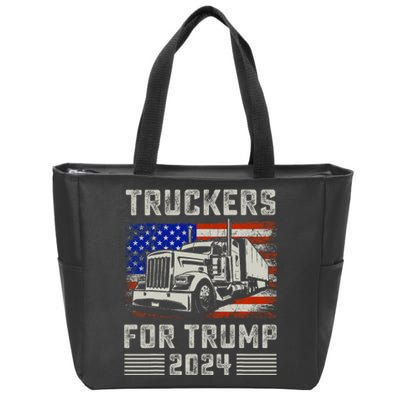 Truckers For Trump American Flag Trump 2024 Vintage Zip Tote Bag