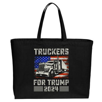 Truckers For Trump American Flag Trump 2024 Vintage Cotton Canvas Jumbo Tote