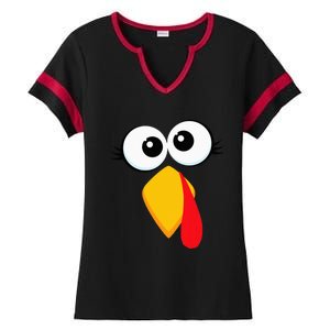 Turkey Face Thanksgiving Cute Chicken Face Ladies Halftime Notch Neck Tee