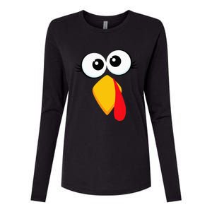 Turkey Face Thanksgiving Cute Chicken Face Womens Cotton Relaxed Long Sleeve T-Shirt