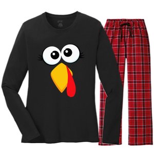 Turkey Face Thanksgiving Cute Chicken Face Women's Long Sleeve Flannel Pajama Set 