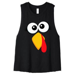 Turkey Face Thanksgiving Cute Chicken Face Women's Racerback Cropped Tank