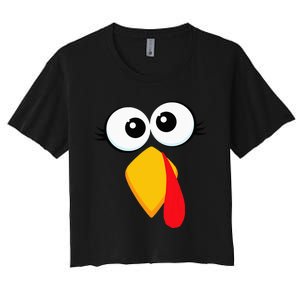 Turkey Face Thanksgiving Cute Chicken Face Women's Crop Top Tee