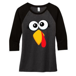 Turkey Face Thanksgiving Cute Chicken Face Women's Tri-Blend 3/4-Sleeve Raglan Shirt