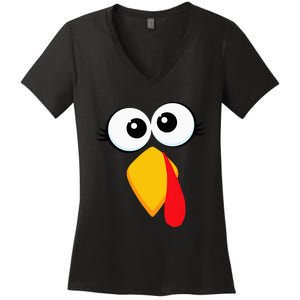 Turkey Face Thanksgiving Cute Chicken Face Women's V-Neck T-Shirt