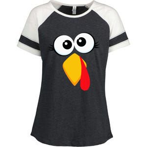 Turkey Face Thanksgiving Cute Chicken Face Enza Ladies Jersey Colorblock Tee