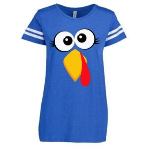 Turkey Face Thanksgiving Cute Chicken Face Enza Ladies Jersey Football T-Shirt