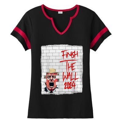 Trump Finish The Wall 2024 Ladies Halftime Notch Neck Tee