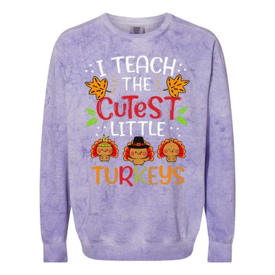 Thanksgiving For Teachers I Teach The Cutest Little Turkeys Colorblast Crewneck Sweatshirt