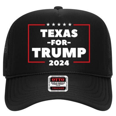 Texas For Trump 2024 High Crown Mesh Back Trucker Hat