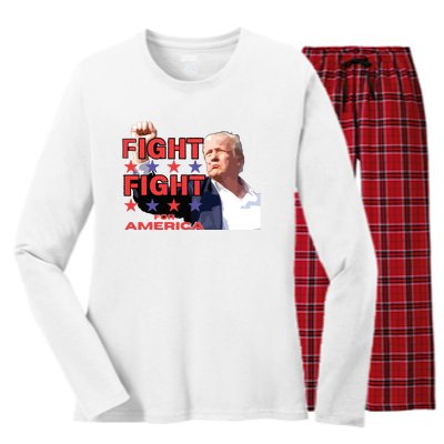 Trump Fight Trump Shooting Fight Trump Attempted Assassination Women's Long Sleeve Flannel Pajama Set 