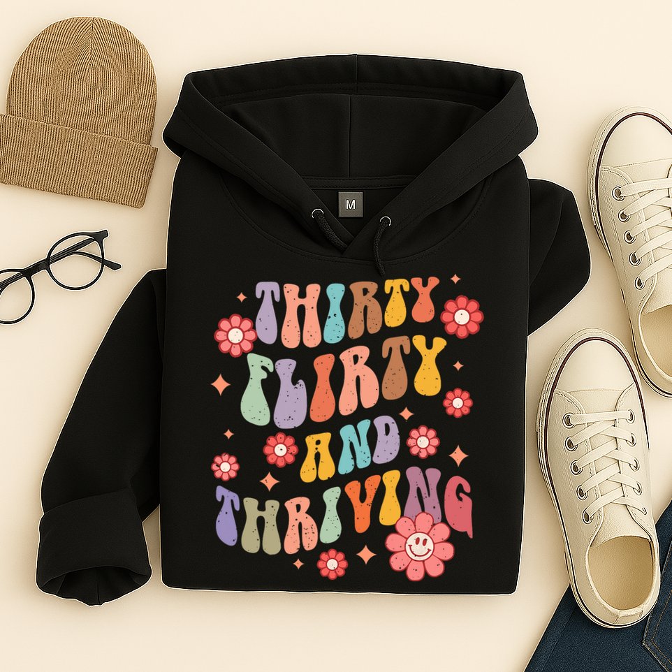 Thirty Flirty & Thriving Groovy 30th Birthday Retro 30 Years Hoodie