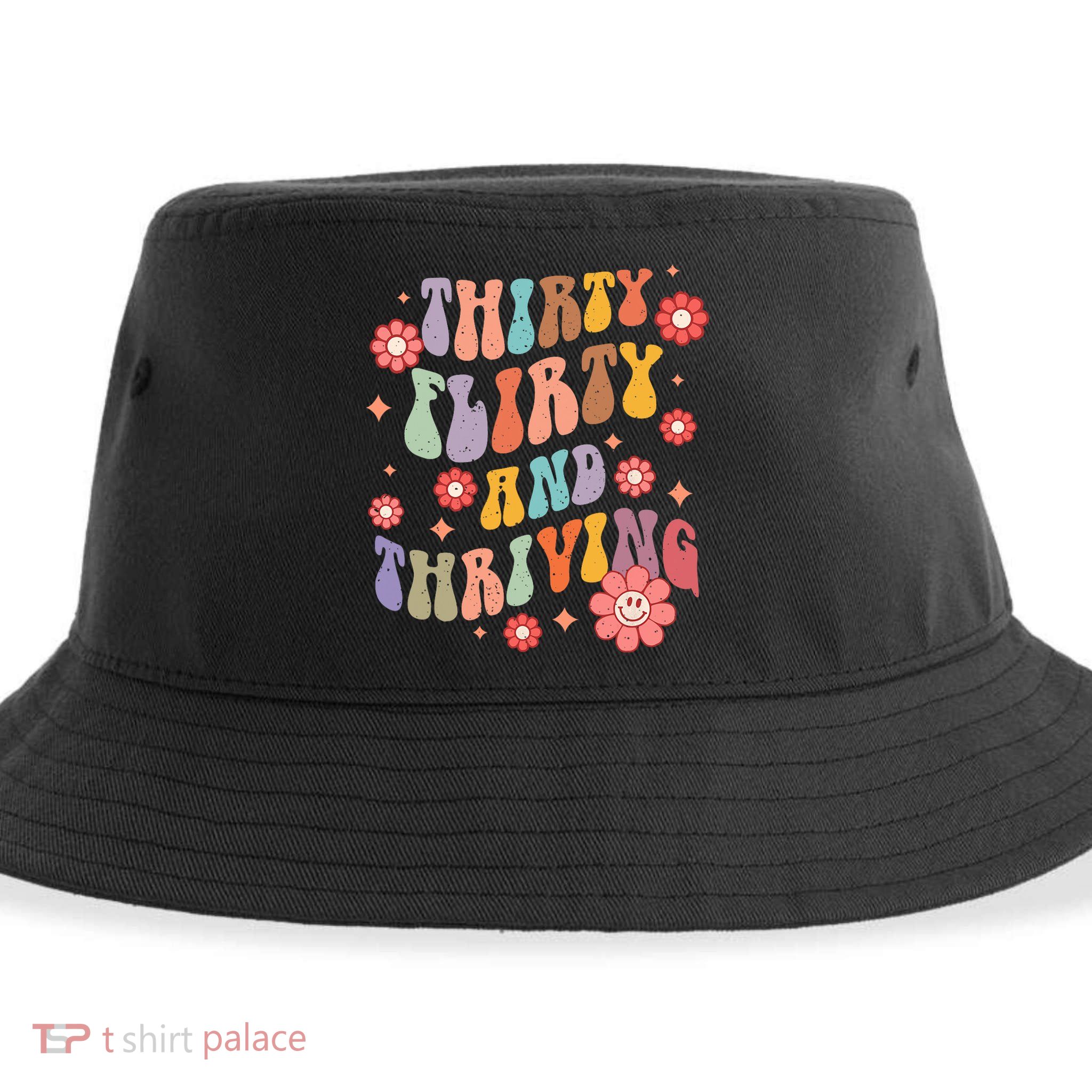Thirty Flirty & Thriving Groovy 30th Birthday Retro 30 Years Sustainable Bucket Hat