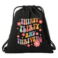 Thirty Flirty & Thriving Groovy 30th Birthday Retro 30 Years Drawstring Bag
