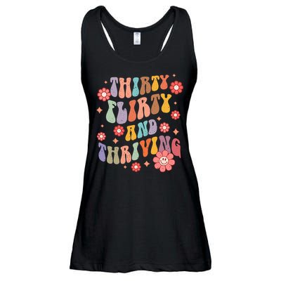 Thirty Flirty & Thriving Groovy 30th Birthday Retro 30 Years Ladies Essential Flowy Tank