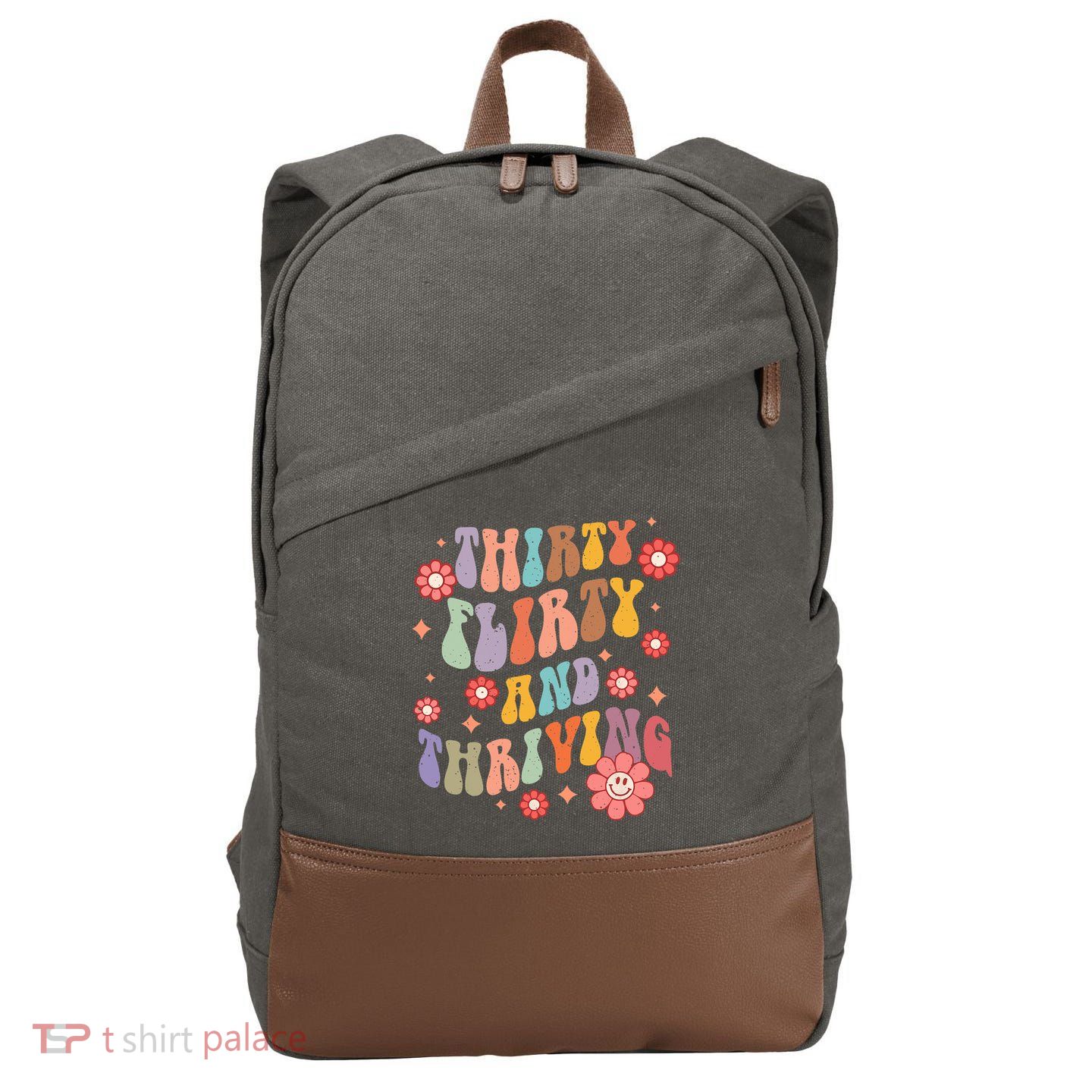 Thirty Flirty & Thriving Groovy 30th Birthday Retro 30 Years Cotton Canvas Backpack