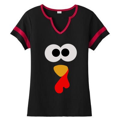 Turkey Face Thanksgiving Matching Family Costume Autumn Ladies Halftime Notch Neck Tee