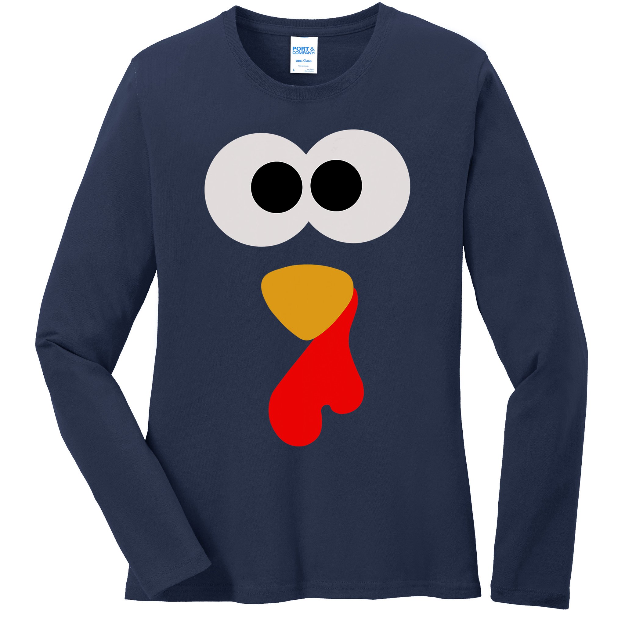 Turkey Face Thanksgiving Matching Family Costume Autumn Ladies Long Sleeve Shirt