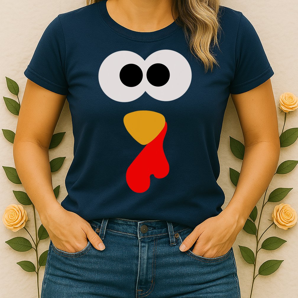 Turkey Face Thanksgiving Matching Family Costume Autumn Womens T-Shirt