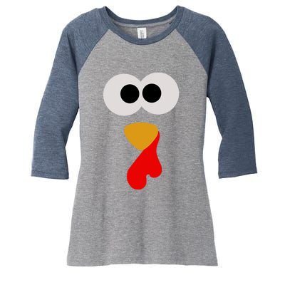 Turkey Face Thanksgiving Matching Family Costume Autumn Women's Tri-Blend 3/4-Sleeve Raglan Shirt