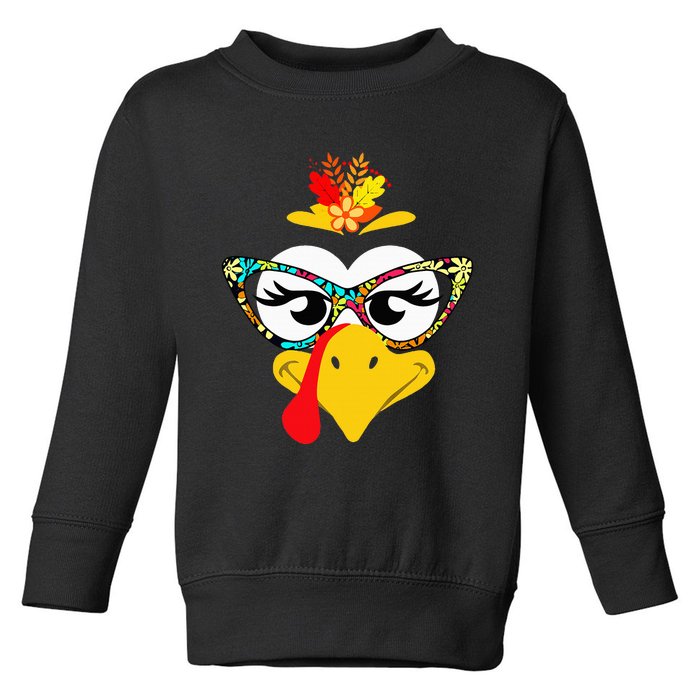 Thanksgiving Funny Turkey Face Colorful Floral Sunglasses Toddler Sweatshirt