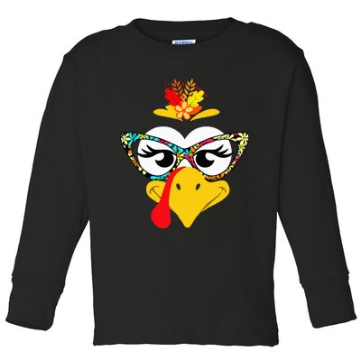 Thanksgiving Funny Turkey Face Colorful Floral Sunglasses Toddler Long Sleeve Shirt