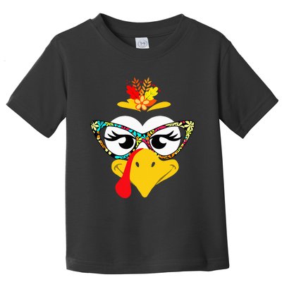 Thanksgiving Funny Turkey Face Colorful Floral Sunglasses Toddler T-Shirt