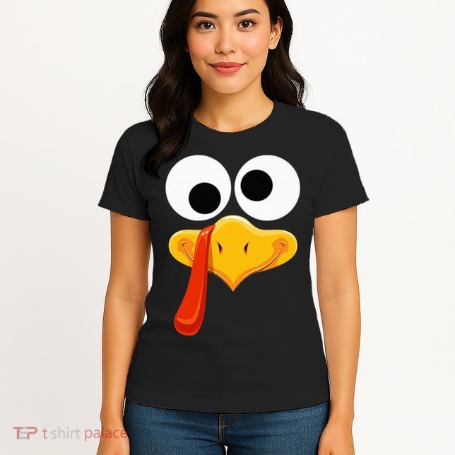 Turkey Face Thanksgiving Costume Family Outfits Matching Fun Womens T-Shirt