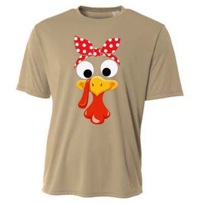 Turkey Face Thanksgiving Women Turkey Costumefor Cooling Performance Crew T-Shirt