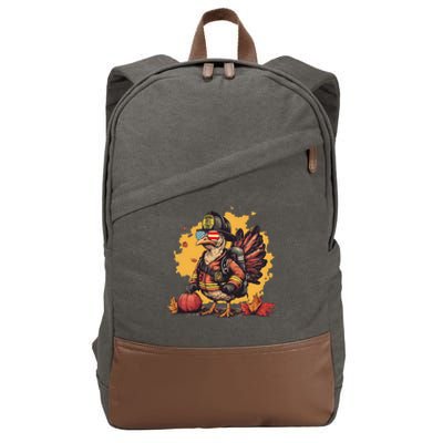 Thanksgiving Firefighter Turkey Fireman Cotton Canvas Backpack