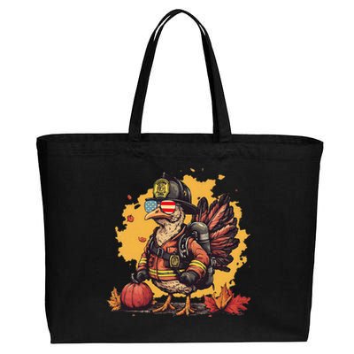 Thanksgiving Firefighter Turkey Fireman Cotton Canvas Jumbo Tote