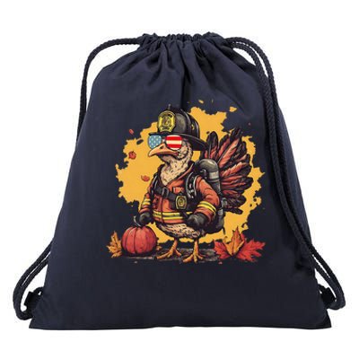 Thanksgiving Firefighter Turkey Fireman Drawstring Bag