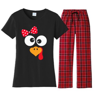 Thanksgiving Funny Turkey Face Costume Women's Flannel Pajama Set