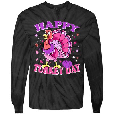 Thanksgiving Female Turkey Happy Turkey Day Tie-Dye Long Sleeve Shirt