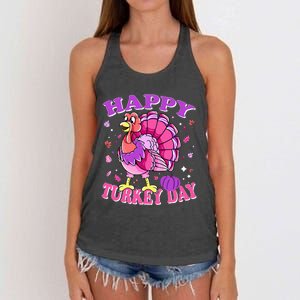 Thanksgiving Female Turkey Happy Turkey Day Women's Knotted Racerback Tank