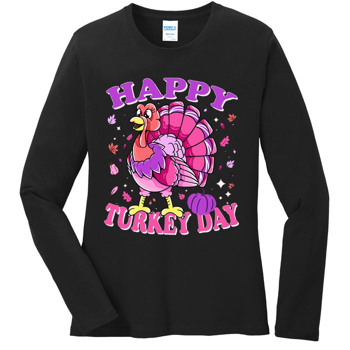 Thanksgiving Female Turkey Happy Turkey Day Ladies Long Sleeve Shirt