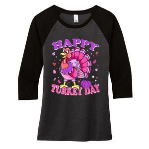 Thanksgiving Female Turkey Happy Turkey Day Women's Tri-Blend 3/4-Sleeve Raglan Shirt