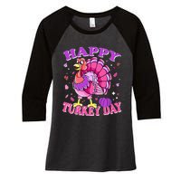 Thanksgiving Female Turkey Happy Turkey Day Women's Tri-Blend 3/4-Sleeve Raglan Shirt