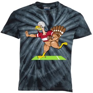 Thanksgiving Football Turkey Player Funny Kids Tie-Dye T-Shirt