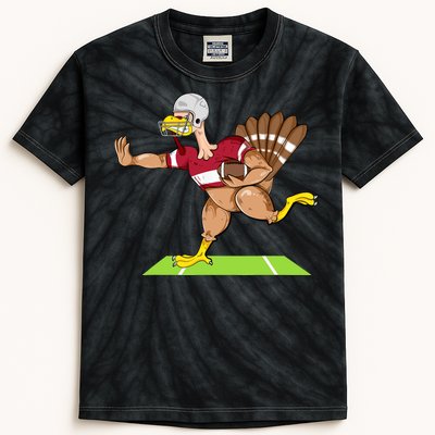 Thanksgiving Football Turkey Player Funny Kids Tie-Dye T-Shirt