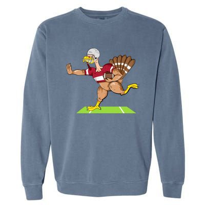 Thanksgiving Football Turkey Player Funny Garment-Dyed Sweatshirt