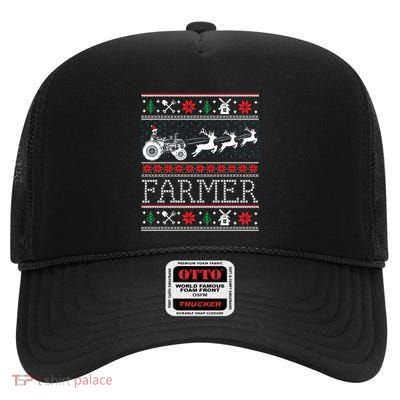 Tractors Farmer Ugly Christmas Gift High Crown Mesh Back Trucker Hat