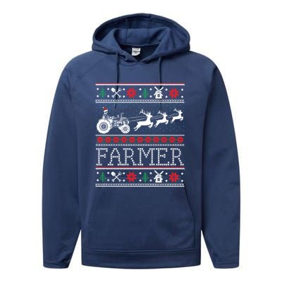 Tractors Farmer Ugly Christmas Gift Performance Fleece Hoodie