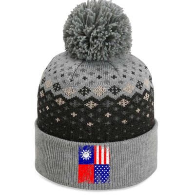 Taiwan Flag Usa Flag Distressed Retro Vintage Taiwanese Meaningful Gift The Baniff Cuffed Pom Beanie