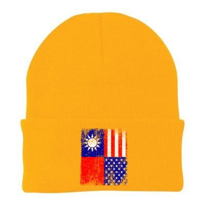 Taiwan Flag Usa Flag Distressed Retro Vintage Taiwanese Meaningful Gift Knit Cap Winter Beanie