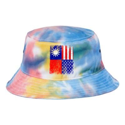 Taiwan Flag Usa Flag Distressed Retro Vintage Taiwanese Meaningful Gift Tie Dye Newport Bucket Hat