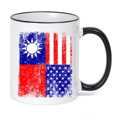 Taiwan Flag Usa Flag Distressed Retro Vintage Taiwanese Meaningful Gift 11oz Black Color Changing Mug