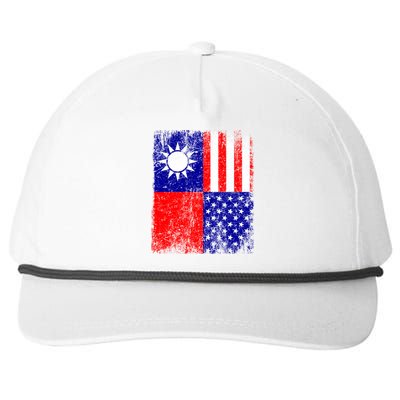 Taiwan Flag Usa Flag Distressed Retro Vintage Taiwanese Meaningful Gift Snapback Five-Panel Rope Hat